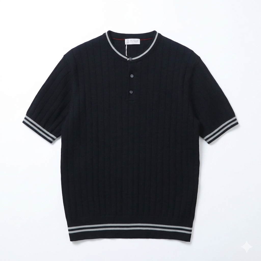    Brunello Cucinelli Henley collar T-shirt Black