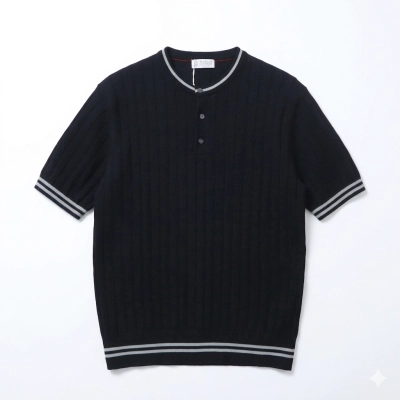 Brunello Cucinelli Henley collar T-shirt Black 01