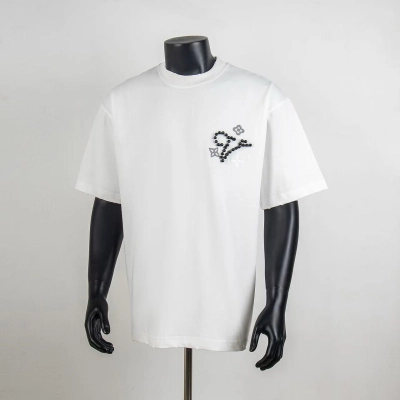 Top Quality     Louis Vuitton Embellished Signature T-Shirt White 6012 01