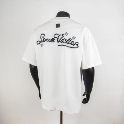 Top Quality     Louis Vuitton Embellished Signature T-Shirt White 6012 02