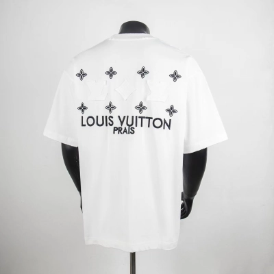 Top Quality     Louis Vuitton Embellished Signature T-Shirt White 6019 02