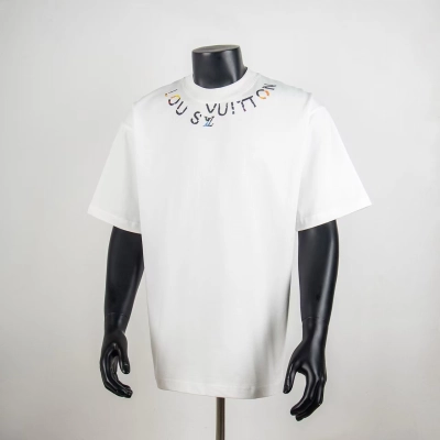 Top Quality     Louis Vuitton Embellished Signature T-Shirt White 6020 01