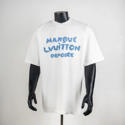 Top Quality     Louis Vuitton Embroidered Signature T-Shirt White 6015 01