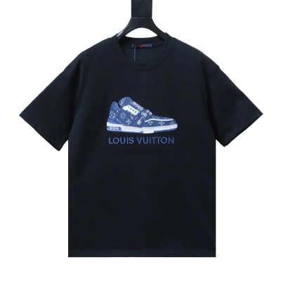 Top Quality     Louis Vuitton Embroidered Trainers T-Shirt Black 01