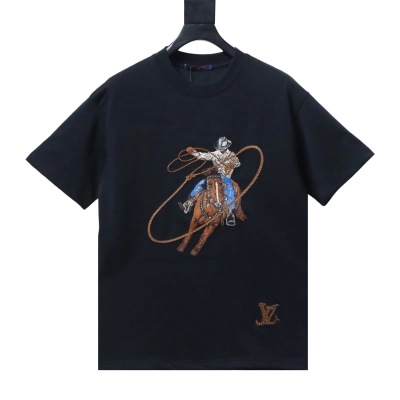 Top Quality     Louis Vuitton Graphic Embroidered Cotton T-Shirt Black 01