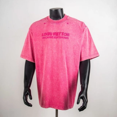 Top Quality     Louis Vuitton Printed Signature T-shirt Pink 6009 01