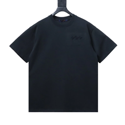 Top Quality     Louis Vuitton Three-flower Embroidery T-Shirt Black 01