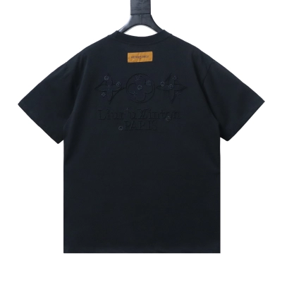 Top Quality     Louis Vuitton Three-flower Embroidery T-Shirt Black 02