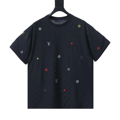 Top Quality     Louis Vuitton Colourful Embroidery T-Shirt Black 01