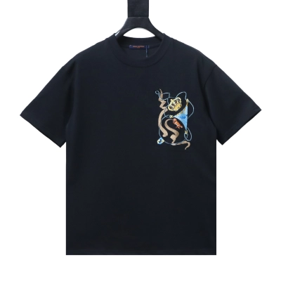 Top Quality     Louis Vuitton Crown Embroidery T-Shirt Black 01