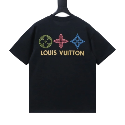 Top Quality     Louis Vuitton San Hua 3D Embroidery T-Shirt Black 02