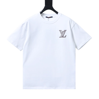 Top Quality     Louis Vuitton San Hua 3D Embroidery T-Shirt White 01