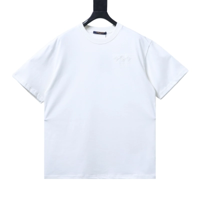 Top Quality     Louis Vuitton Three-flower Embroidery T-Shirt White 01