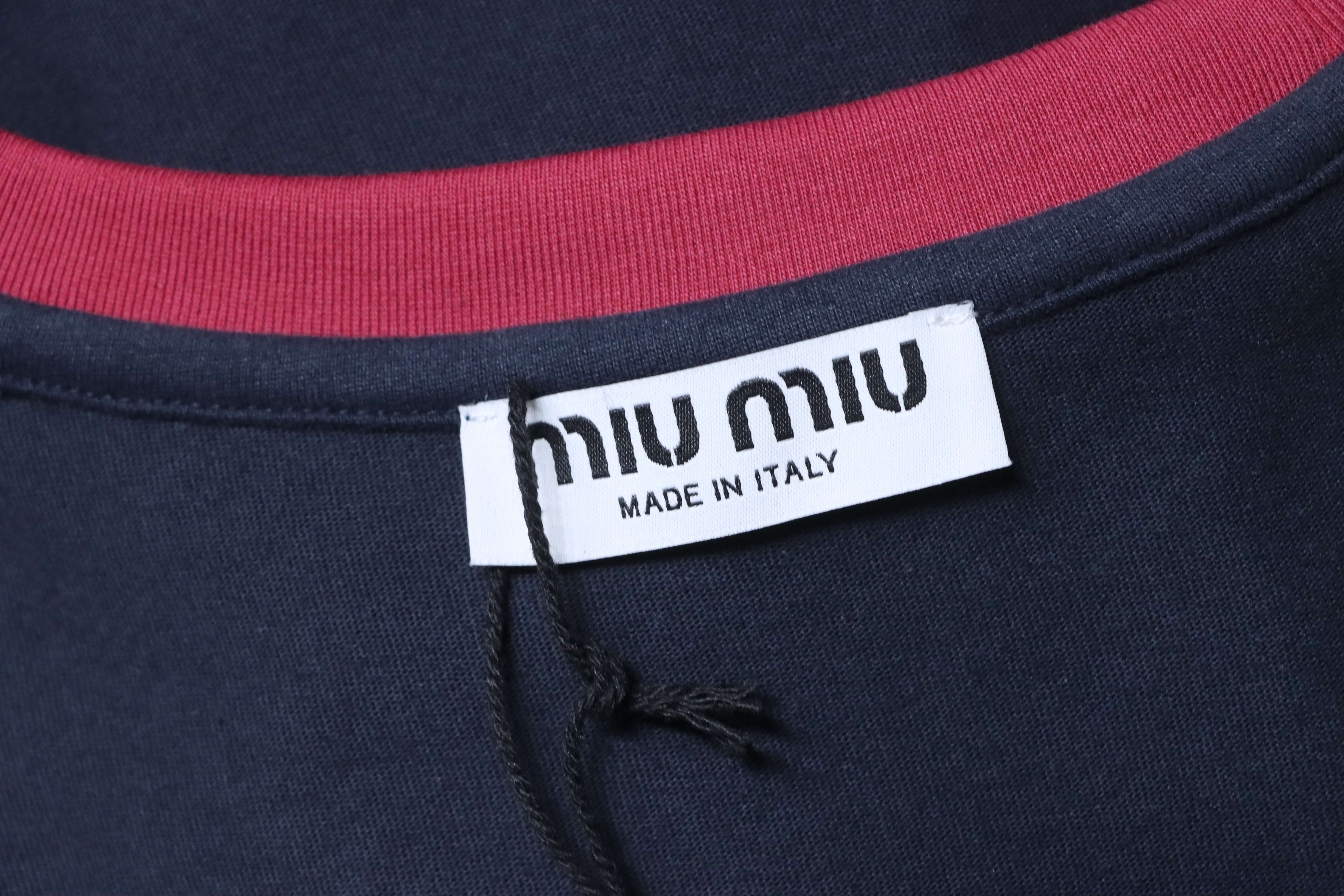 Top Quality    Miu Miu Long-sleeved cotton jersey T-shirt Blue/Burgundy