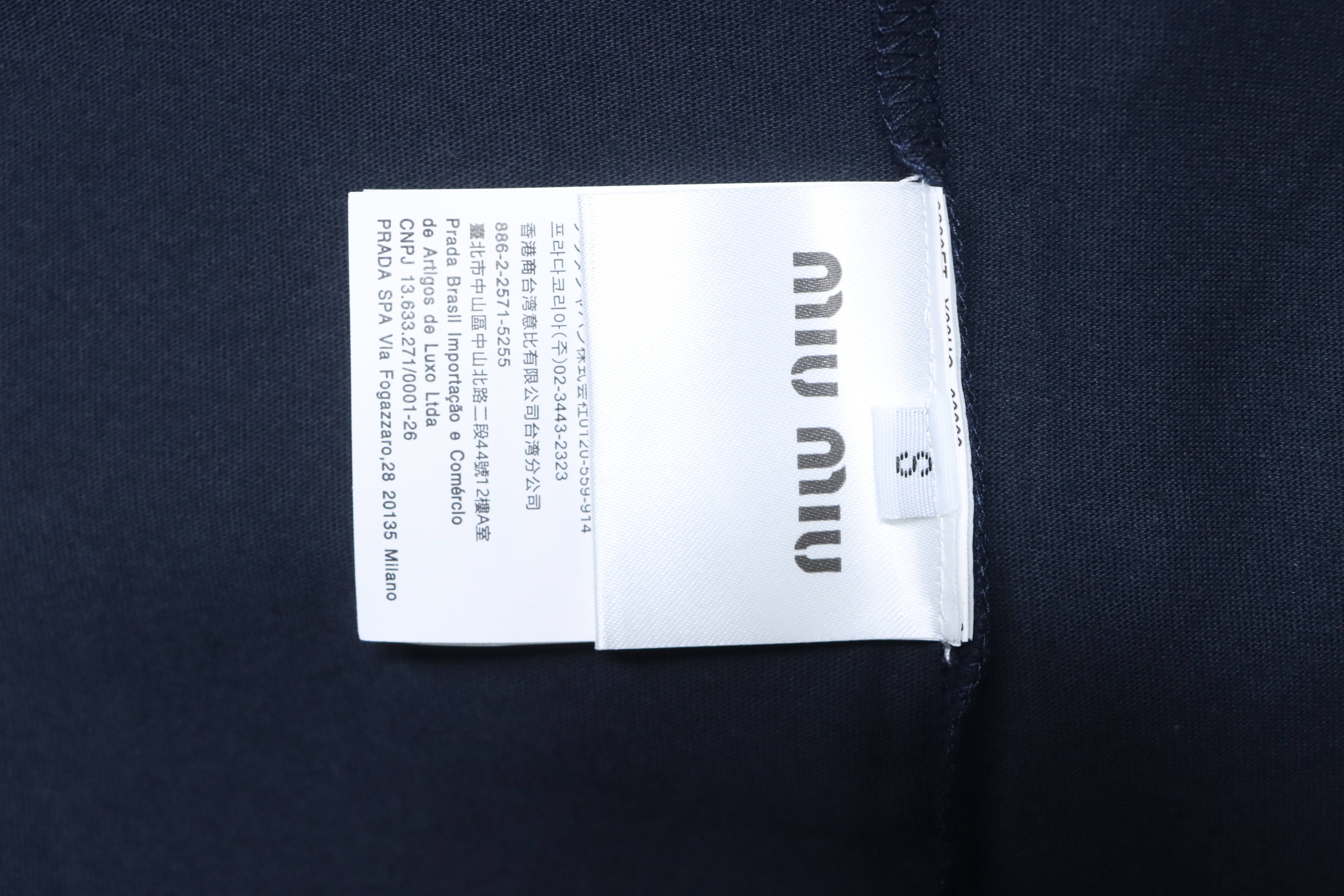 Top Quality    Miu Miu Long-sleeved cotton jersey T-shirt Blue/Burgundy
