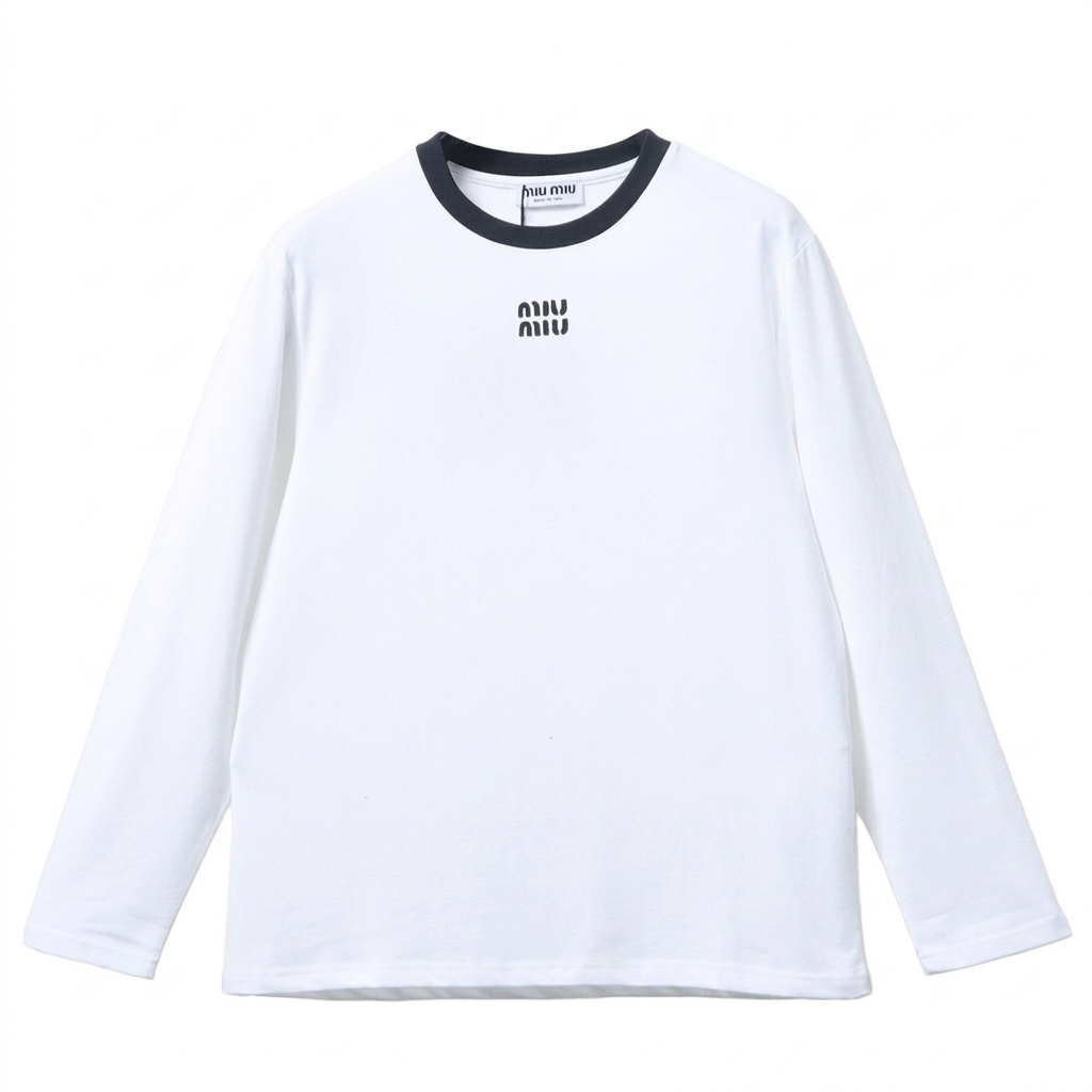 Top Quality    Miu Miu Long-sleeved cotton jersey T-shirt White