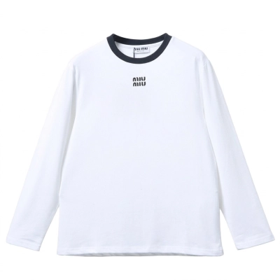 Miu Miu Long-sleeved cotton jersey T-shirt White 01