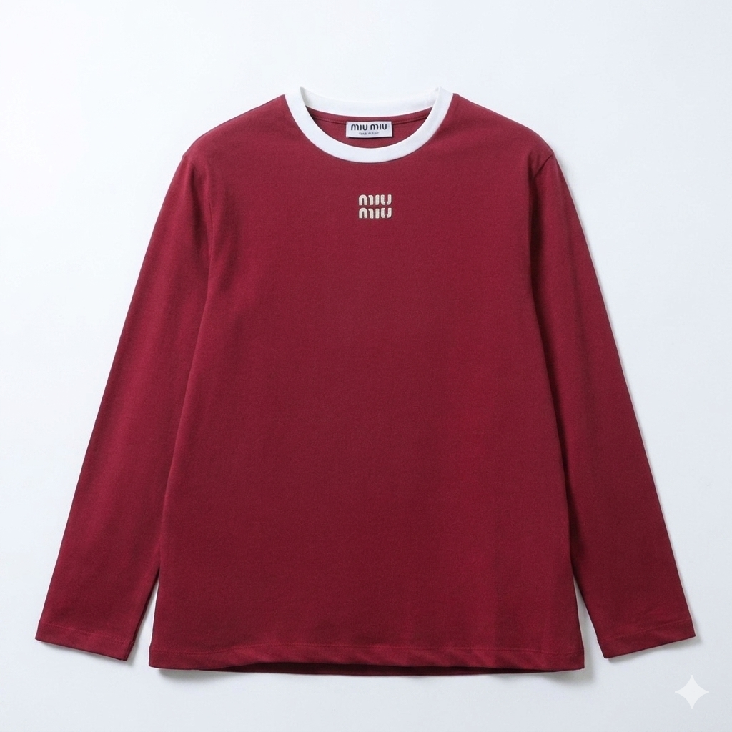 Top Quality    Miu Miu Long-sleeved cotton jersey T-shirt Red