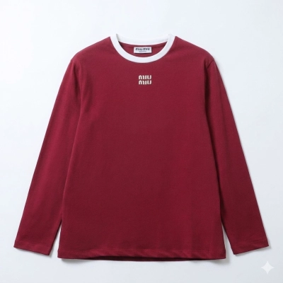 Miu Miu Long-sleeved cotton jersey T-shirt Red 01