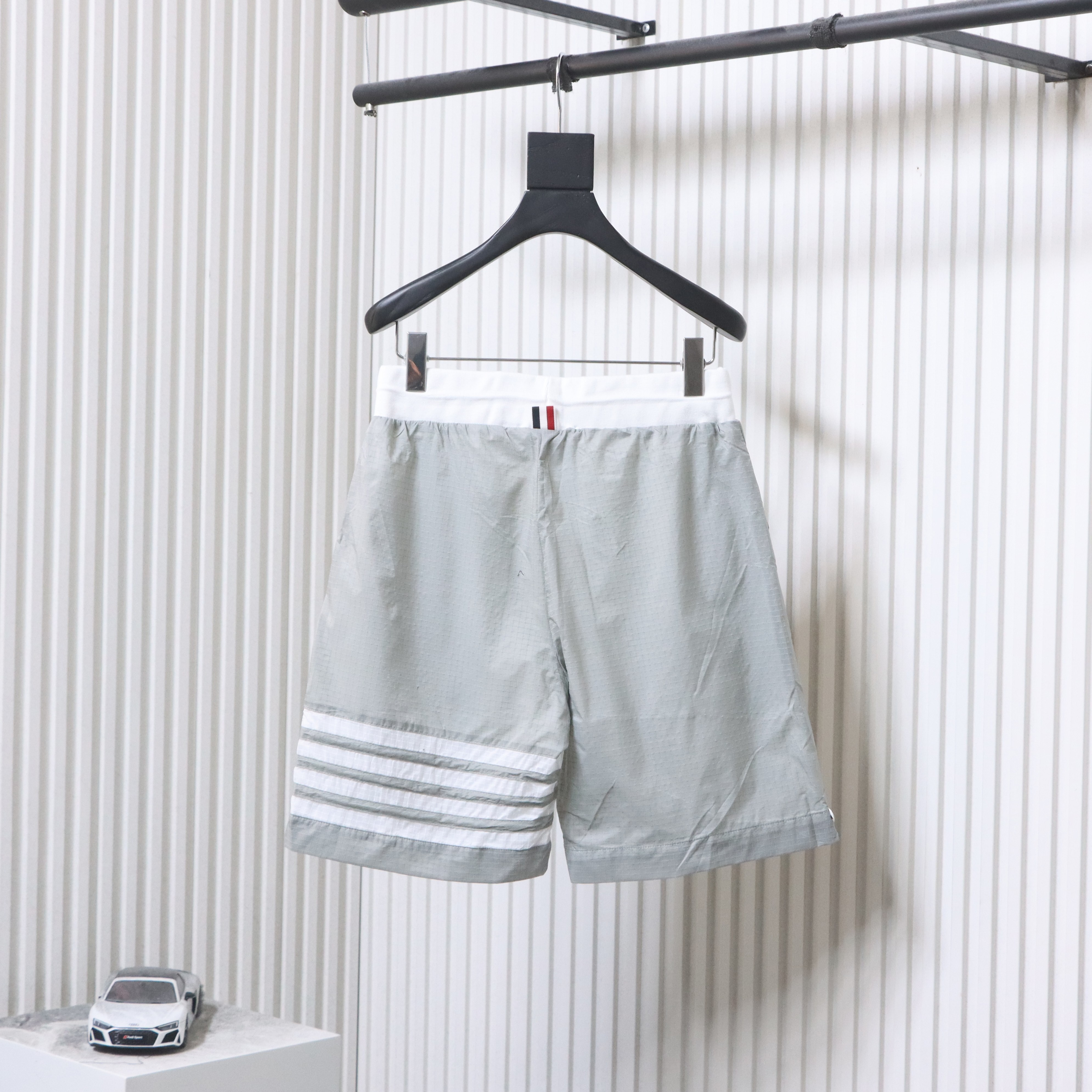    Thom Browne Diagonal Stripe Track Shorts Grey