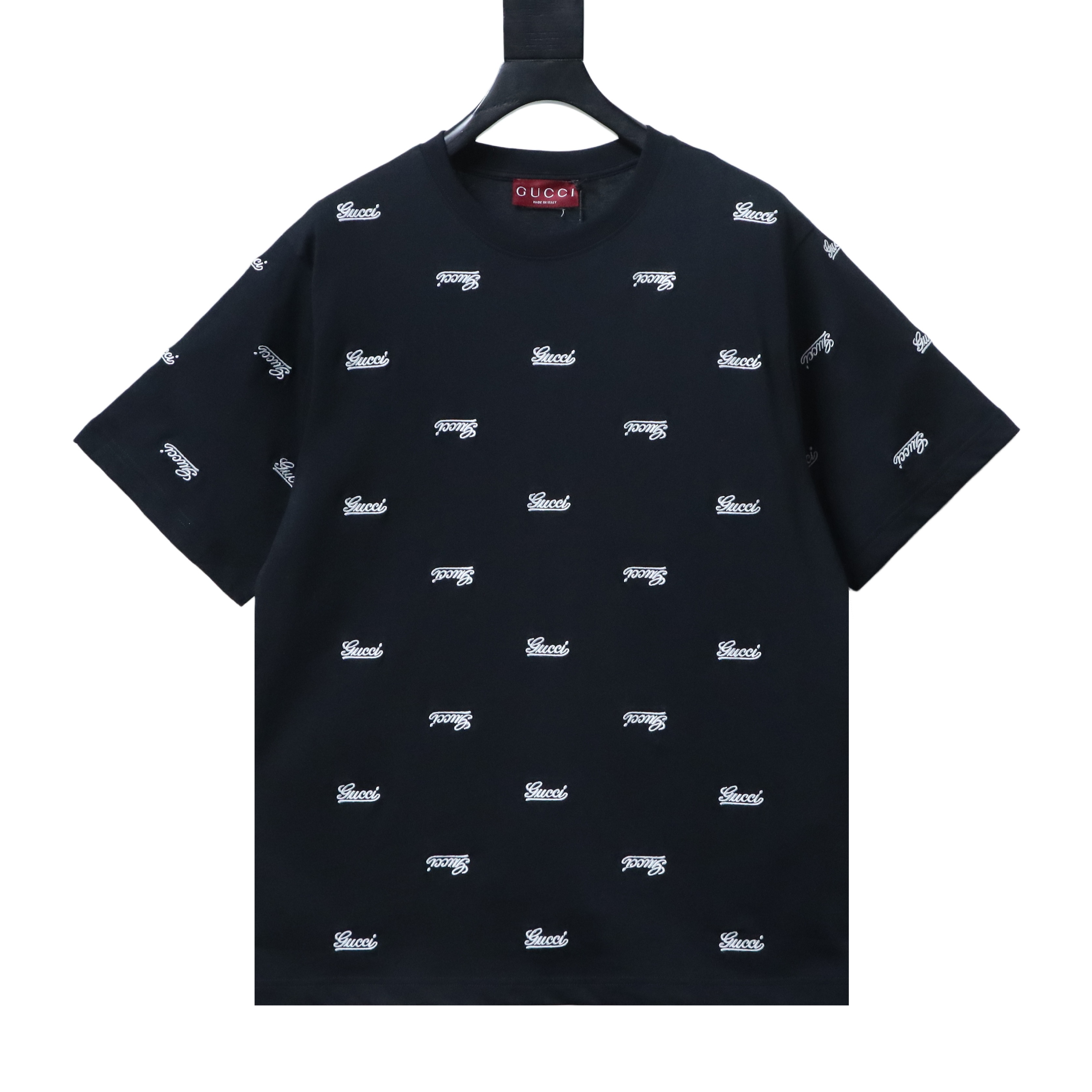 Top Quality    Cotton T-shirt with all-over Gucci logo embroidery