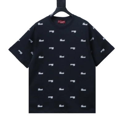 Top Quality    Cotton T-shirt with all-over Gucci logo embroidery 01