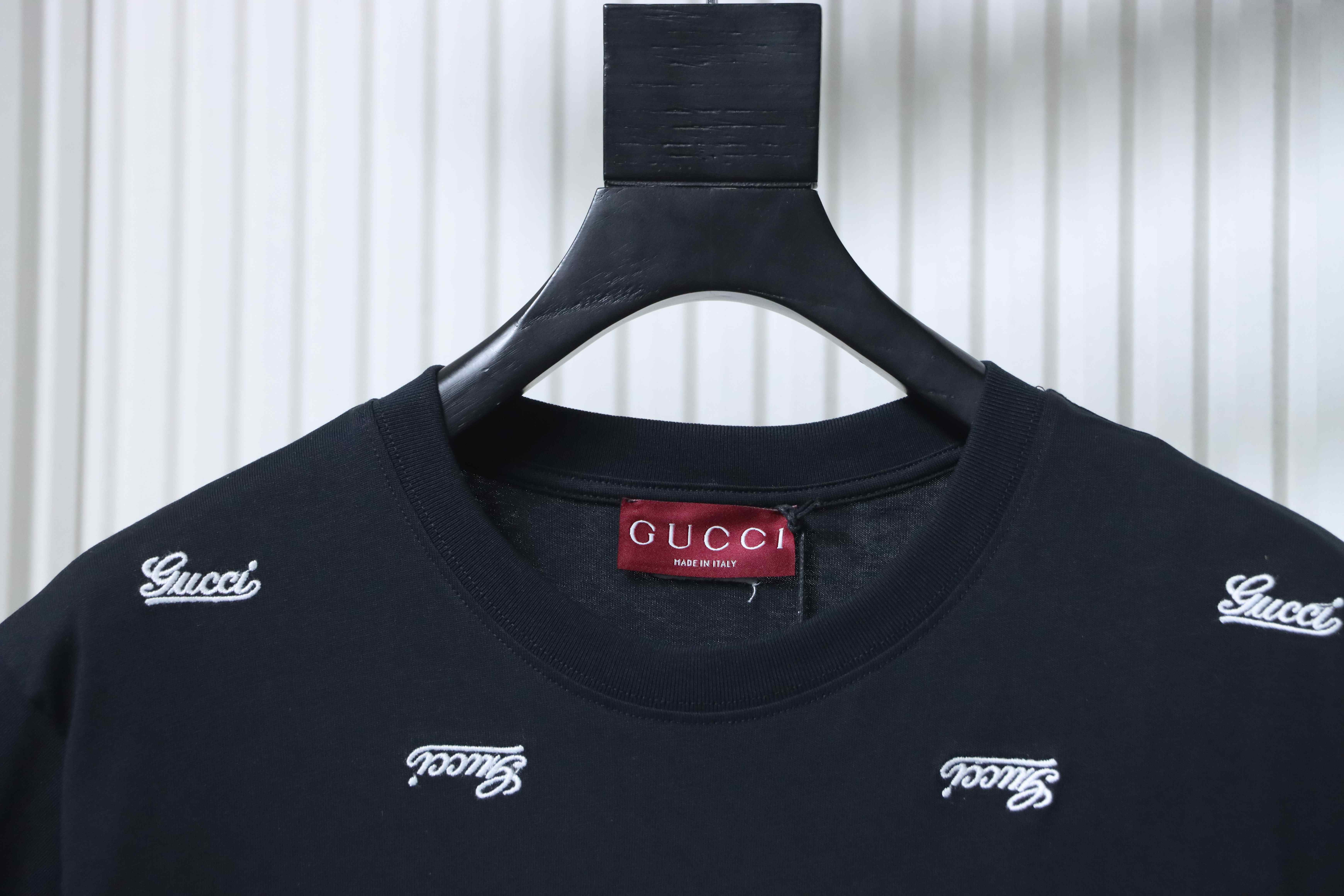 Top Quality    Cotton T-shirt with all-over Gucci logo embroidery