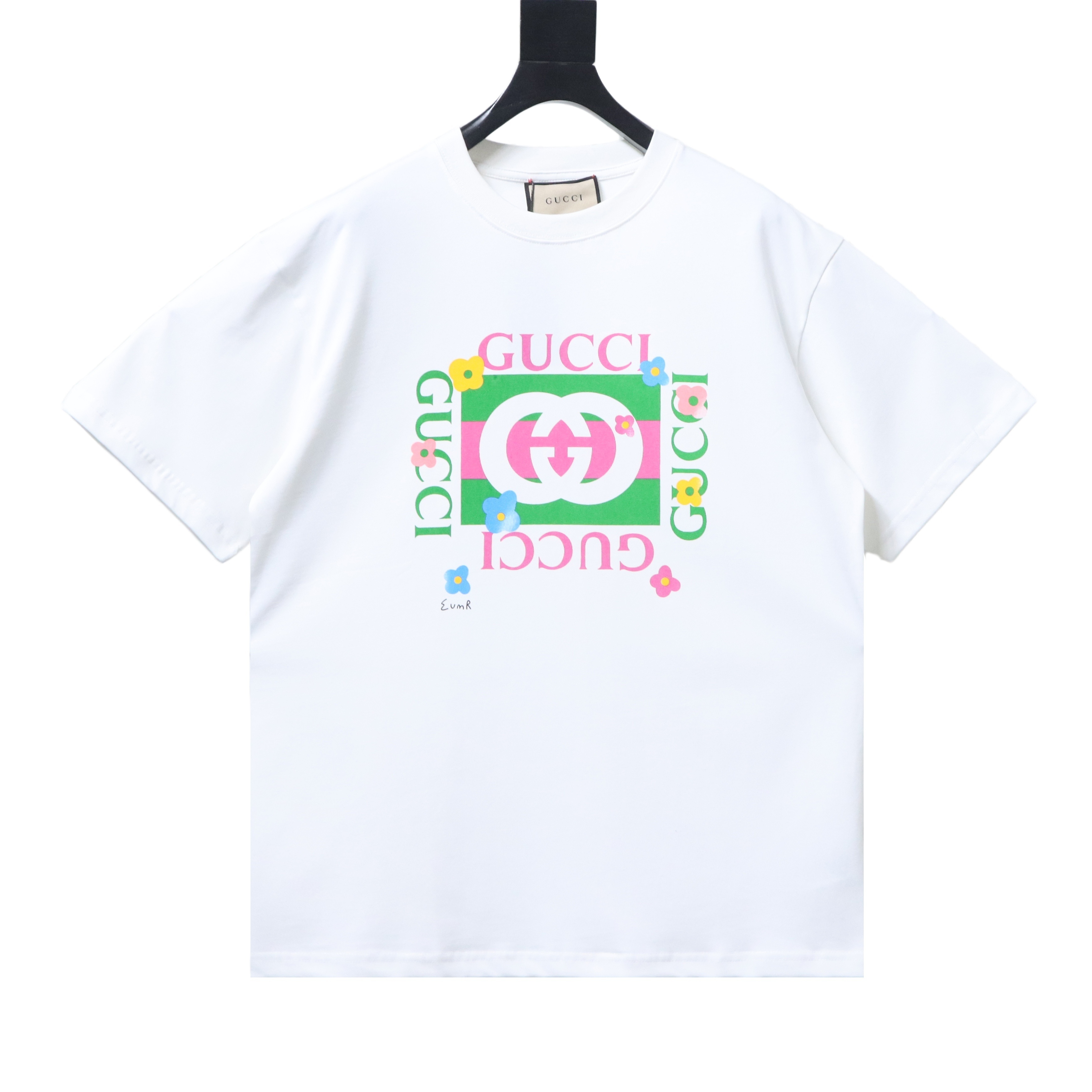 Top Quality    Cotton T-shirt with floral check Interlocking G print