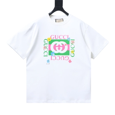 Top Quality    Cotton T-shirt with floral check Interlocking G print 01