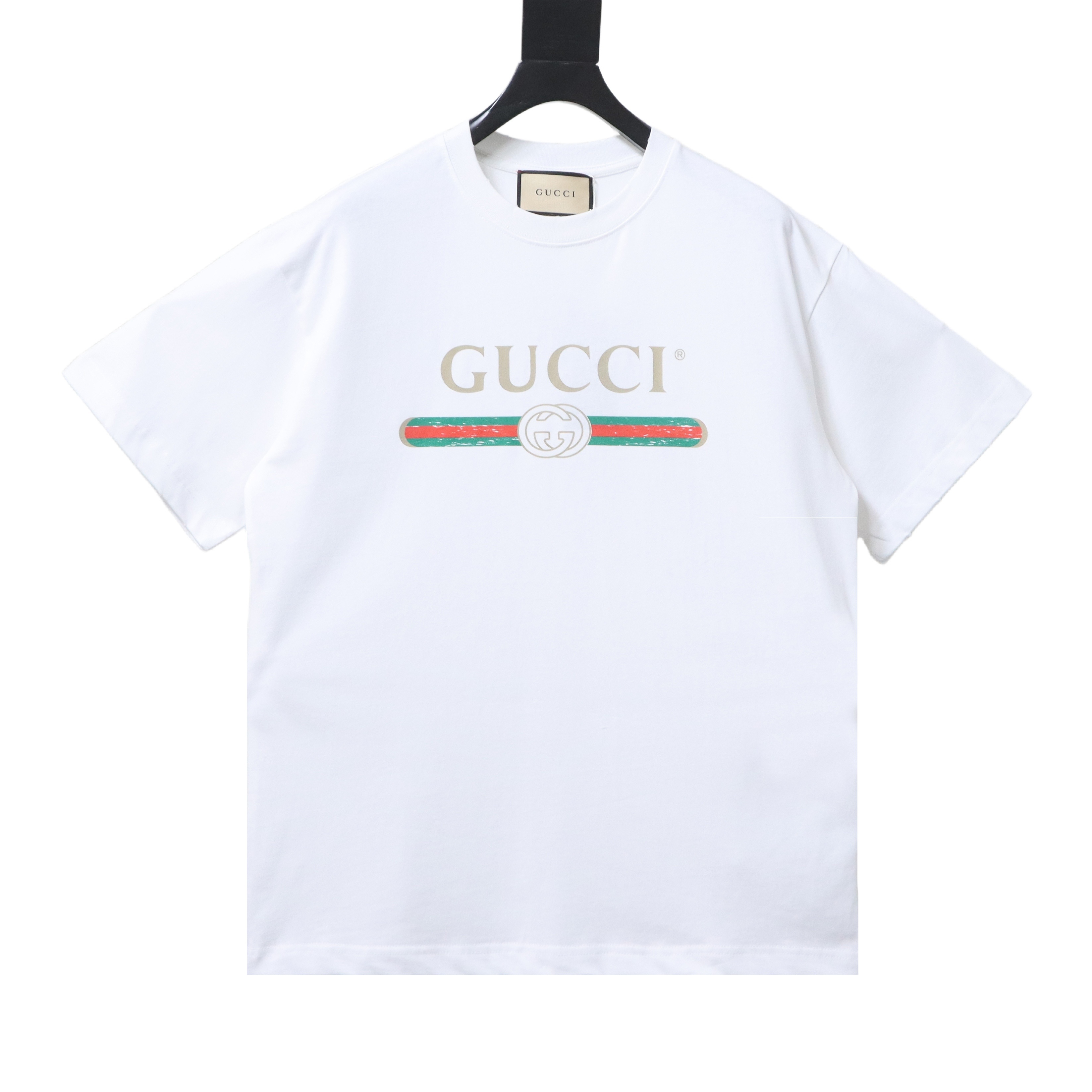 Top Quality    Cotton T-shirt with Gucci vintage belt print