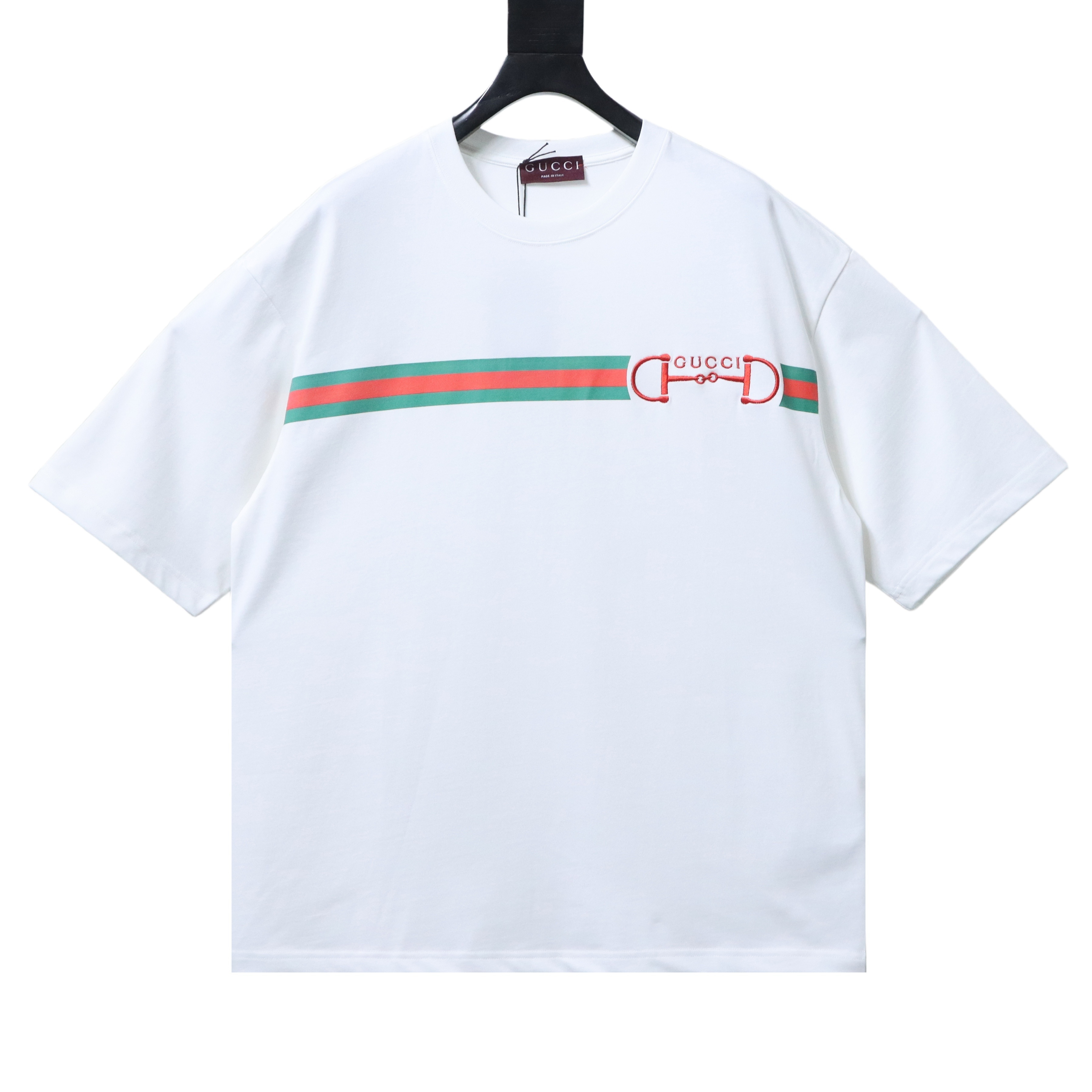 Top Quality    Cotton T-shirt with Horsebit and Web print in white 01