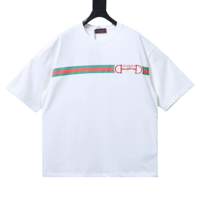 Top Quality    Cotton T-shirt with Horsebit and Web print in white 01 01
