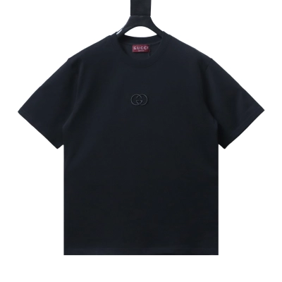 Cotton T-shirt with Interlocking G and letter embroidery in white 04 01