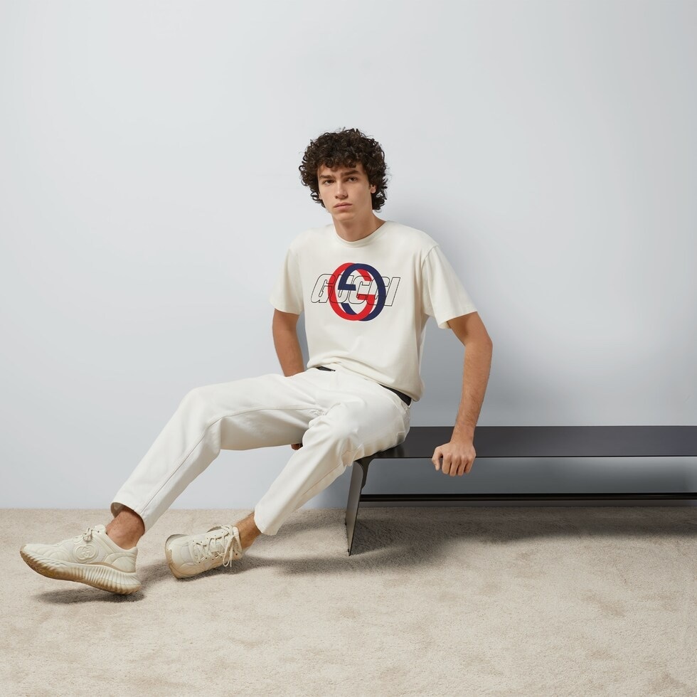    Cotton T-shirt with Interlocking G foam print in white 01