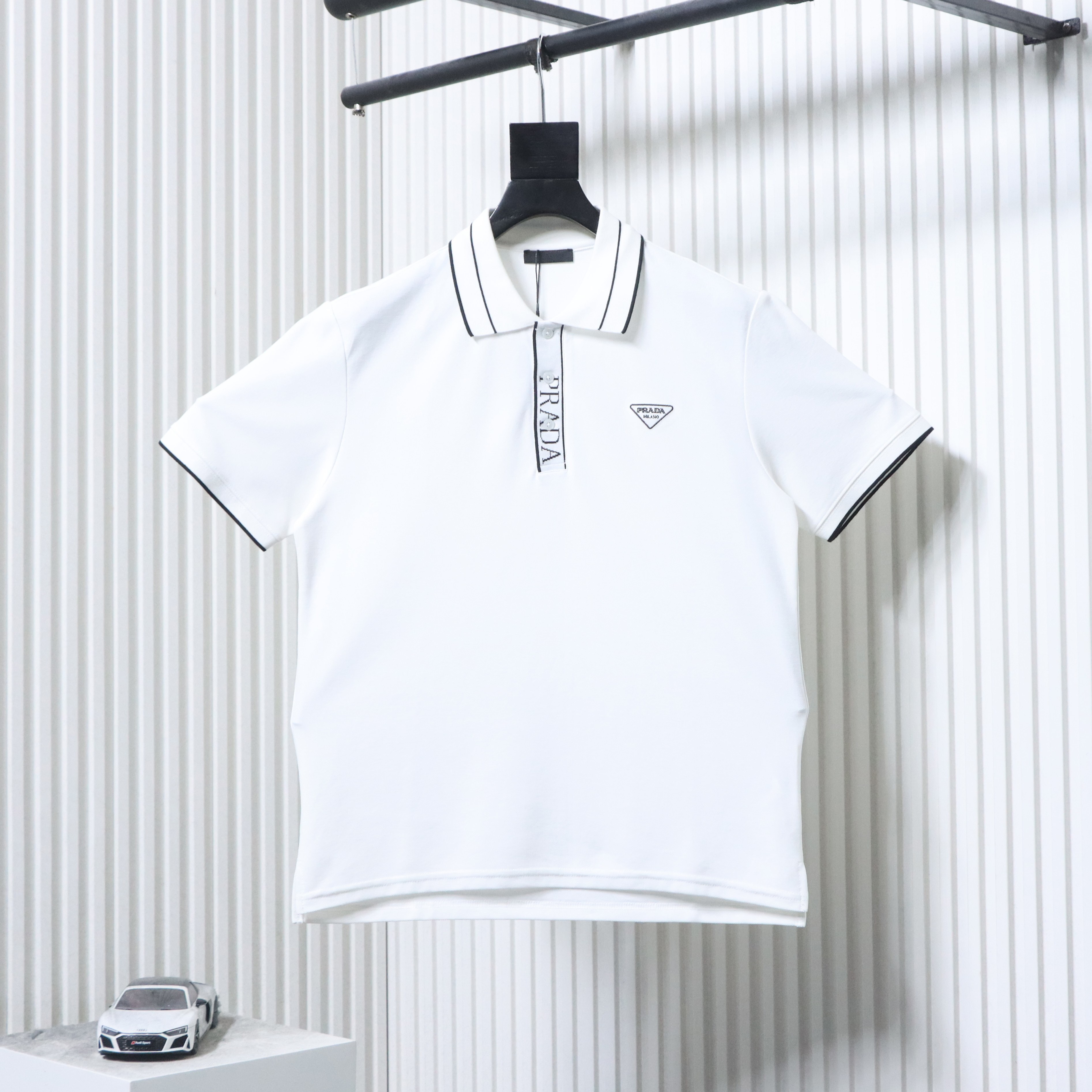    Prada Front Placket Logo Triangle Polo Shirt