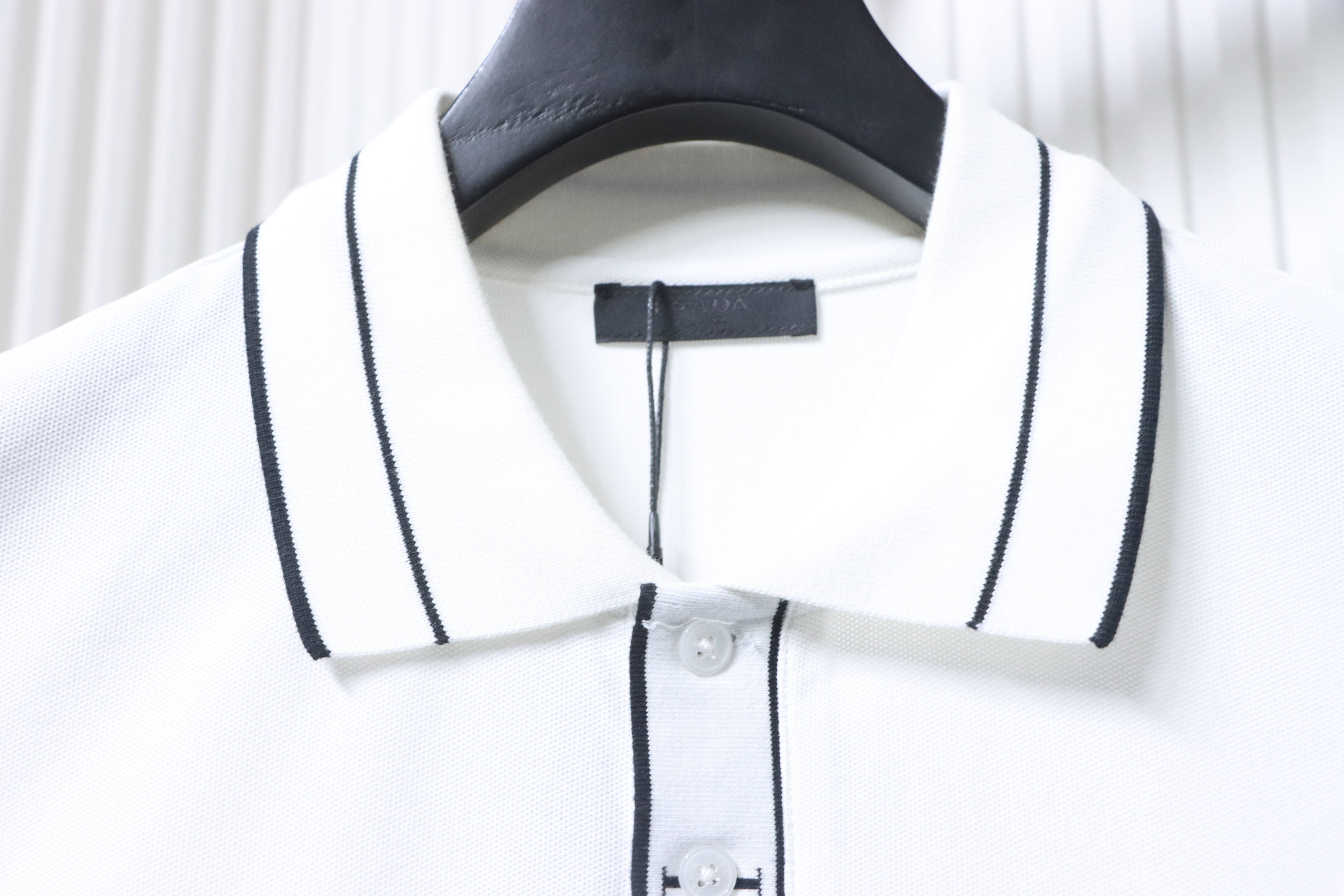    Prada Front Placket Logo Triangle Polo Shirt