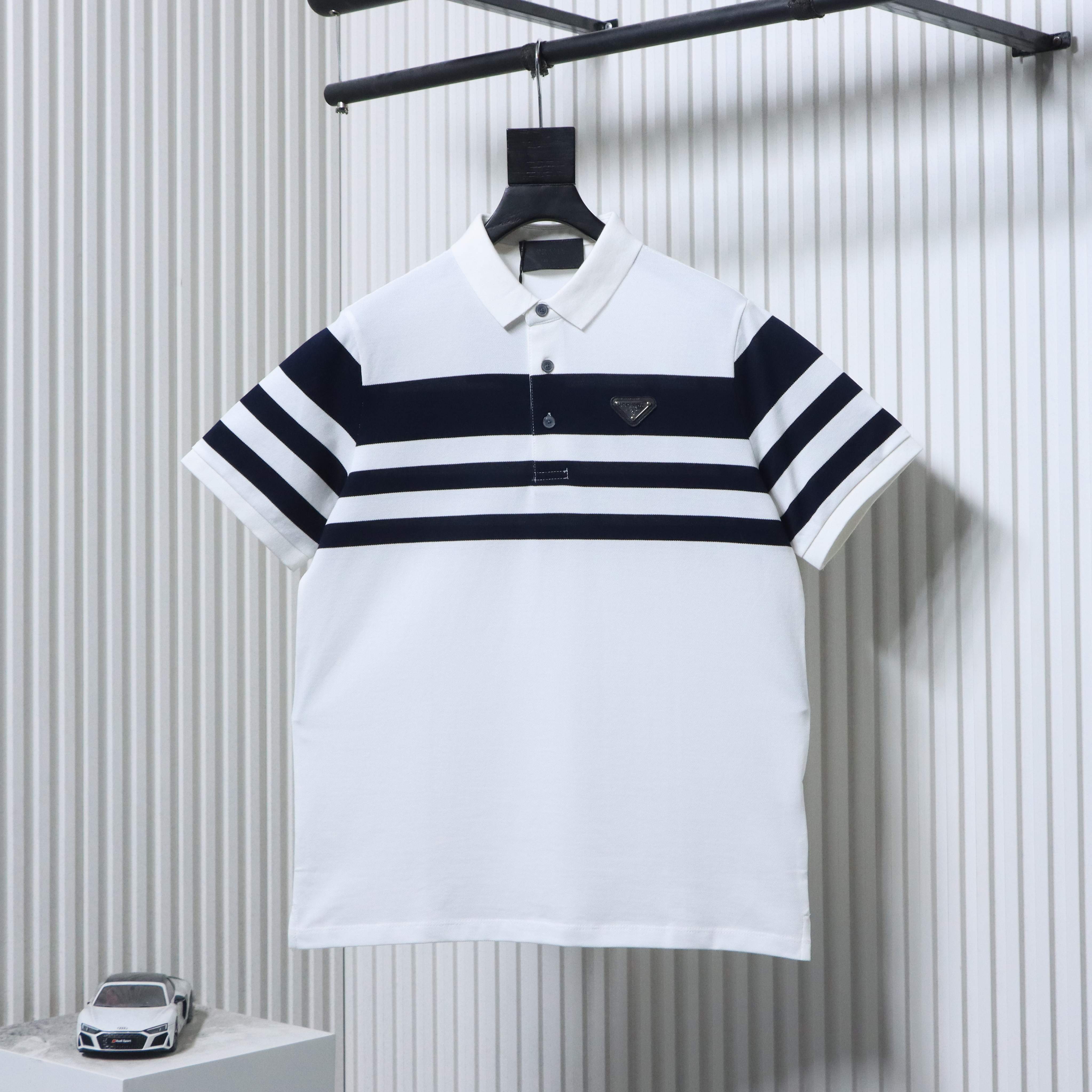    Prada Horizontal Stripe Polo Short Sleeve