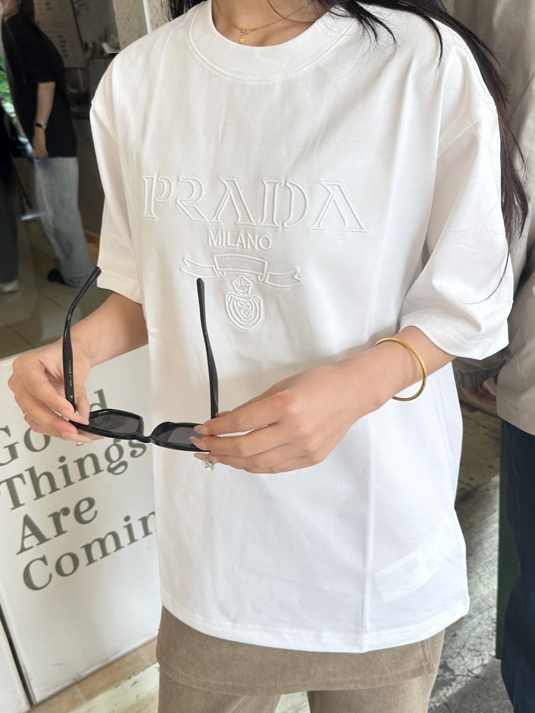    Prada Monogram Logo Embroidery T-Shirt