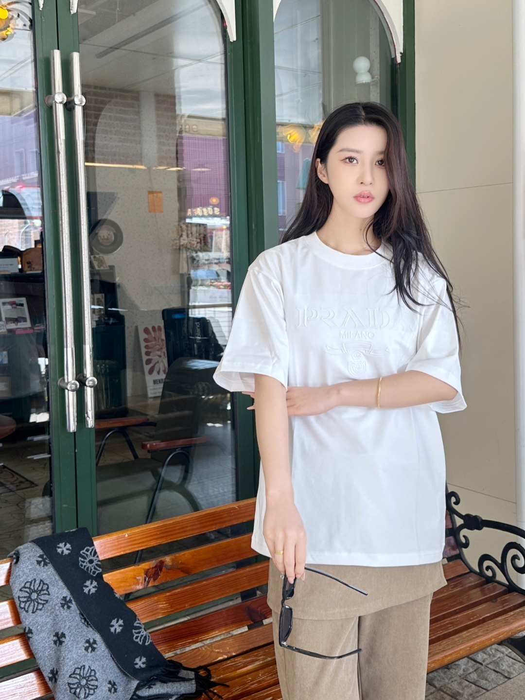    Prada Monogram Logo Embroidery T-Shirt