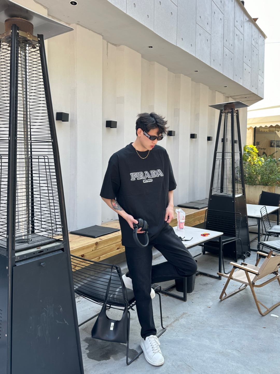    Prada Splash Logo Embroidery Back Triangle T-Shirt