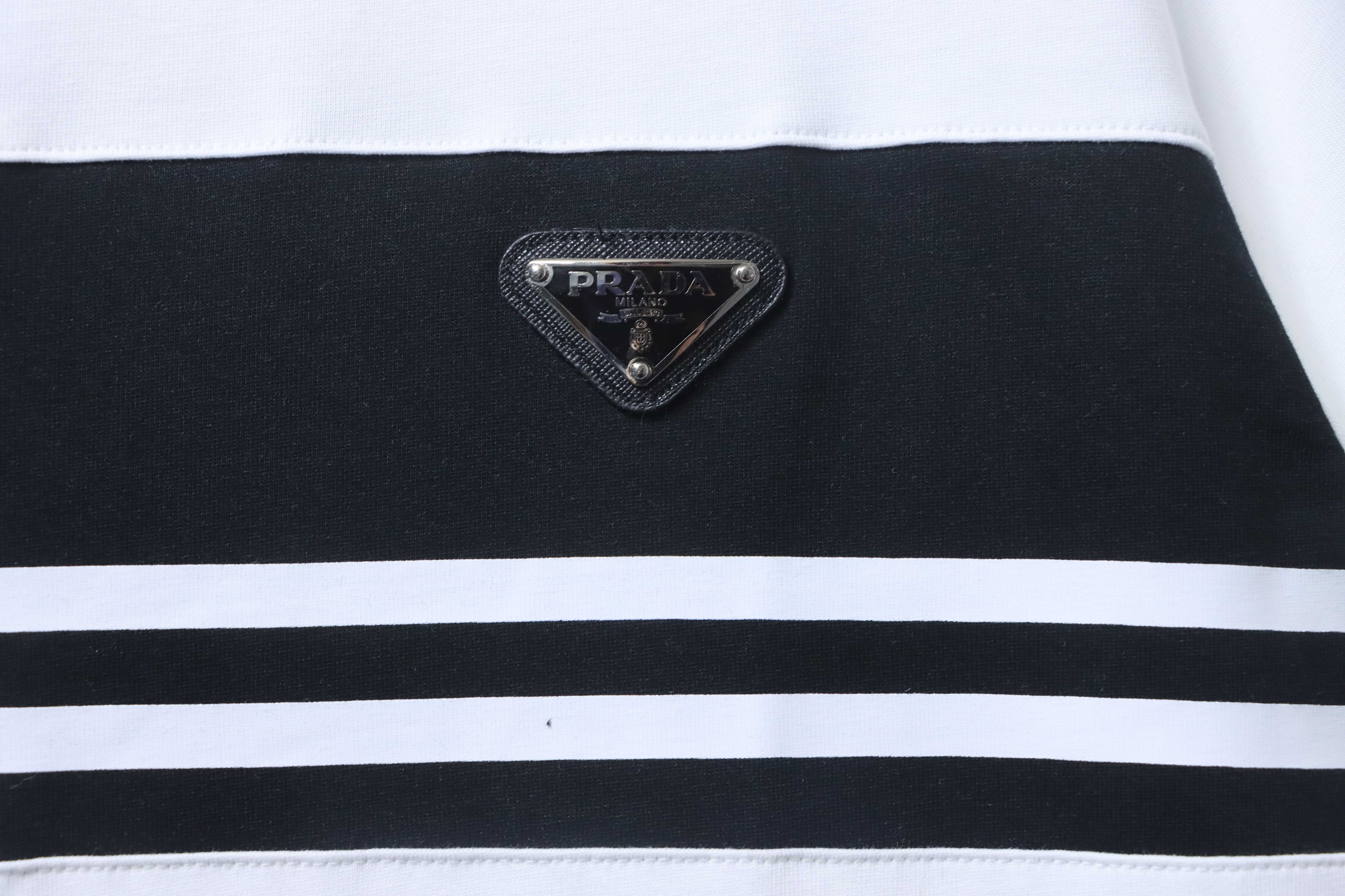    Prada Stripe Panel Triangle Logo T-Shirt