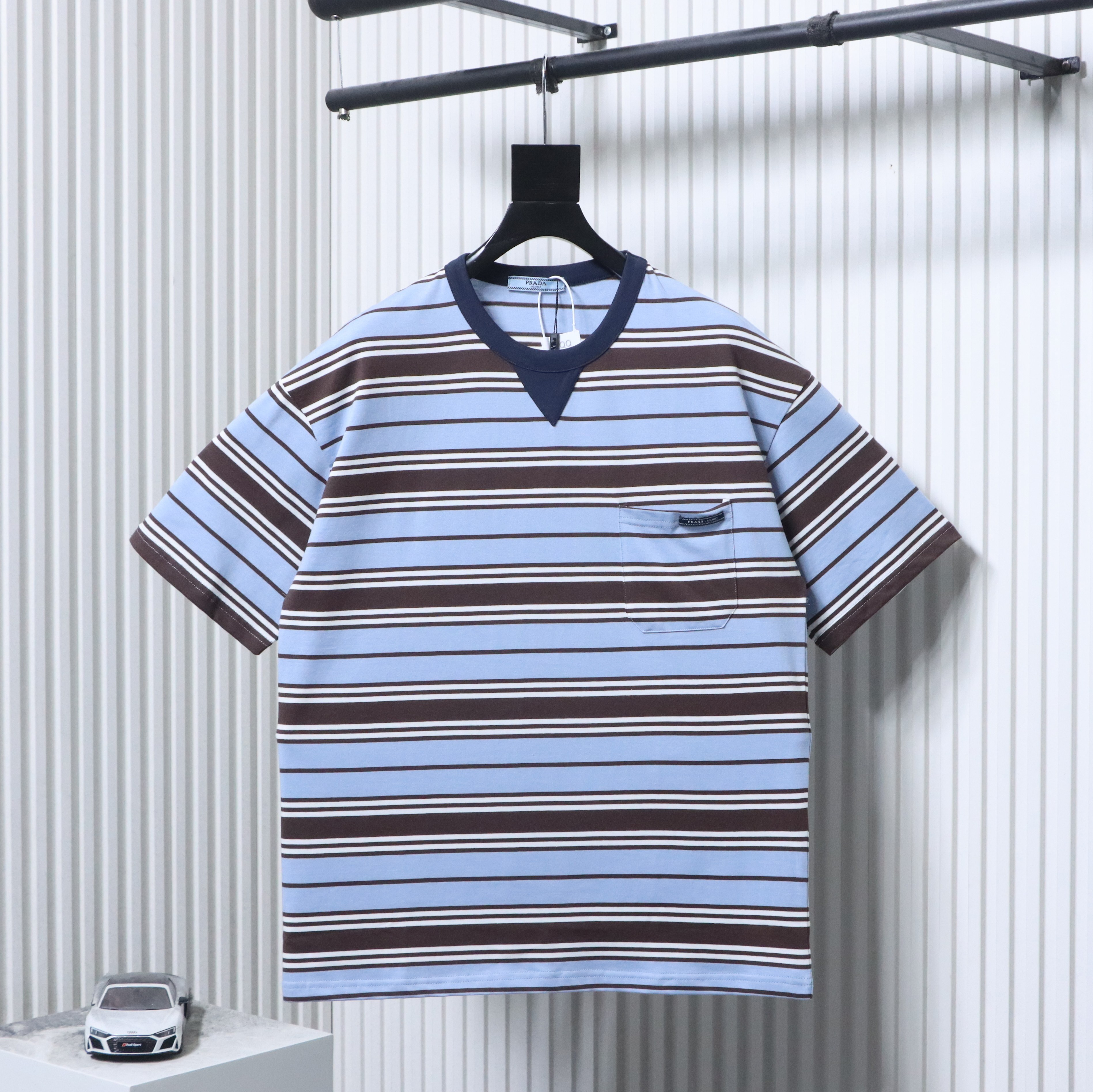    Prada Striped Pocket Label T-Shirt