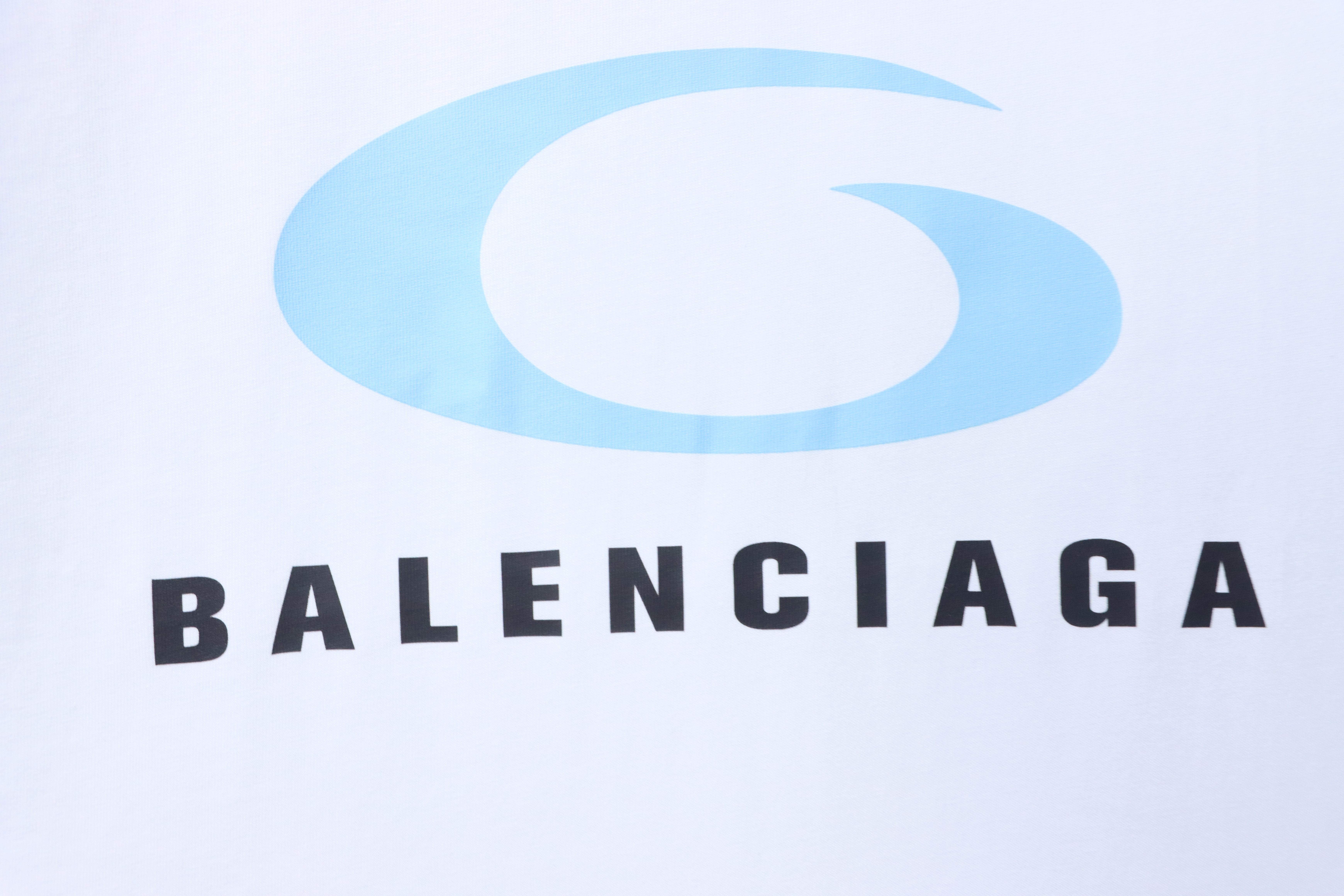    Balenciaga Blue Circle Print Letter T-Shirt White
