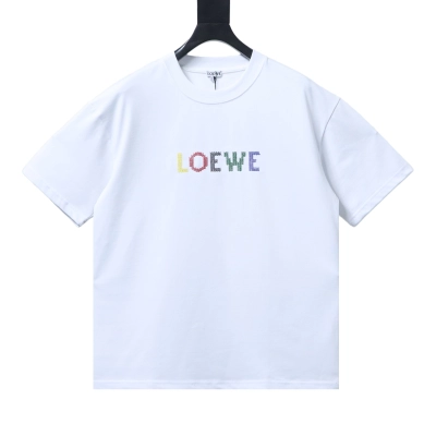Top Quality    Loewe 26SS Colorful Logo Embroidered T-Shirt White 01