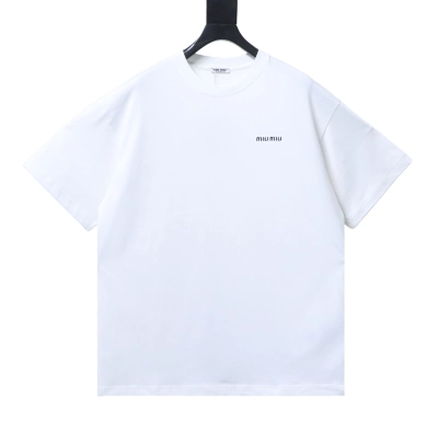 Miu Miu Classic Embroidered Badge Letter T-Shirt White 01
