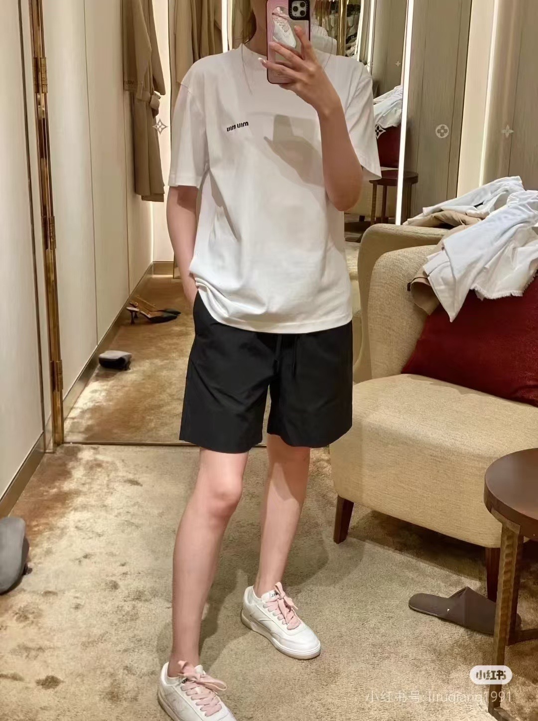    Miu Miu Classic Embroidered Badge Letter T-Shirt White