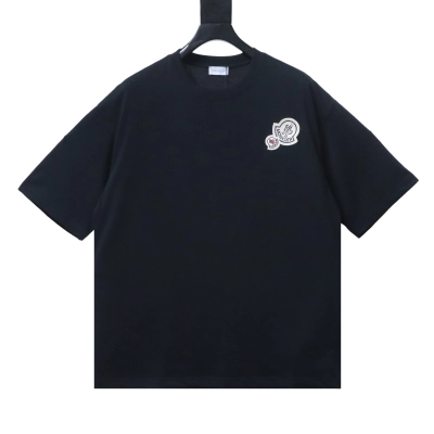 Top Quality    Moncler Double Logo Embroidered T-Shirt Black 01