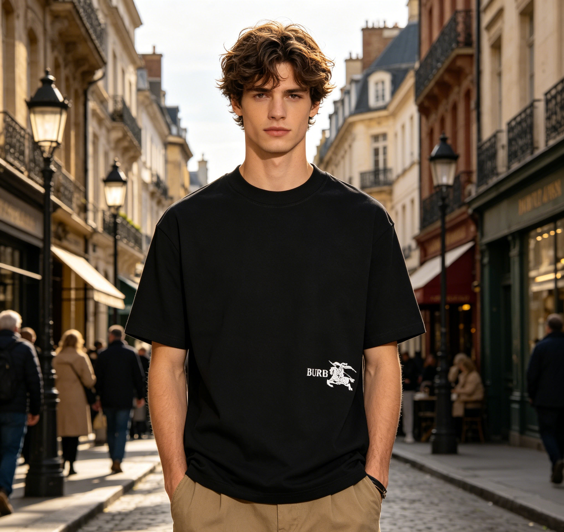    Burberry  Knight Stamp Cotton T-shirt in Chalk Black