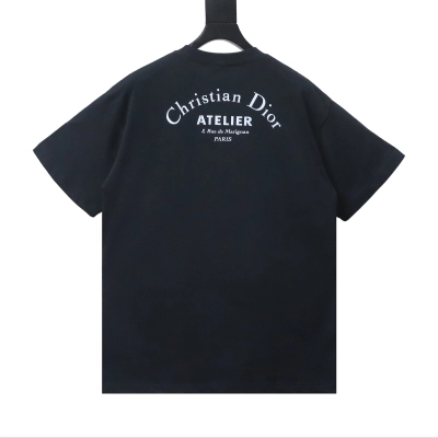 Top Quality    Dior Curved Letter Logo Print T-Shirt black 02