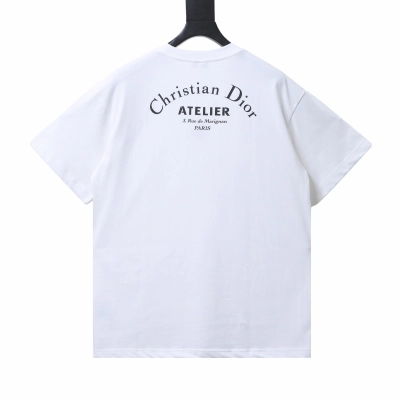 Top Quality    Dior Curved Letter Logo Print T-Shirt white 02